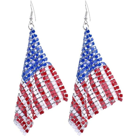 Women's Patriotic Independence Day 4th of July Drop Dangle American Flag Earring - Picture 1 of 7